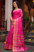 Womens Silk Pink Saree With Blouse Piece