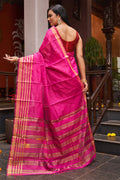 Womens Silk Pink Saree With Blouse Piece