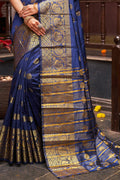 Womens Silk Blue Saree With Blouse Piece