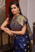 Womens Silk Blue Saree With Blouse Piece