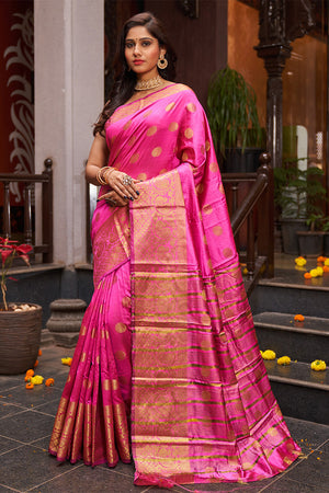 Womens Silk Pink Saree With Blouse Piece