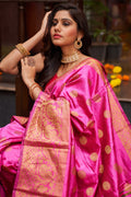 Womens Silk Pink Saree With Blouse Piece