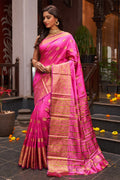 Womens Silk Pink Saree With Blouse Piece