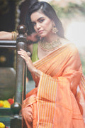 Womens Cotton Orange Saree With Blouse Piece