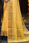 Womens Cotton Yellow Saree With Blouse Piece