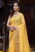 Womens Cotton Yellow Saree With Blouse Piece