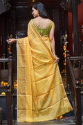 Womens Cotton Yellow Saree With Blouse Piece