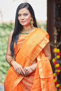 Womens Silk Orange Saree With Blouse Piece