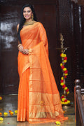 Womens Silk Orange Saree With Blouse Piece