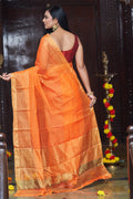 Womens Silk Orange Saree With Blouse Piece