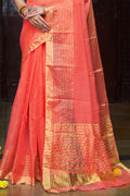 Womens Silk Pink Saree With Blouse Piece