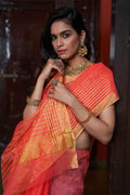 Womens Silk Pink Saree With Blouse Piece