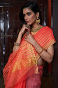 Womens Silk Pink Saree With Blouse Piece