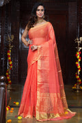 Womens Silk Pink Saree With Blouse Piece