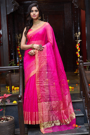 Womens Silk Pink Saree With Blouse Piece