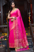 Womens Silk Pink Saree With Blouse Piece