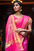 Womens Silk Pink Saree With Blouse Piece