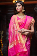 Womens Silk Pink Saree With Blouse Piece