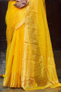 Womens Silk Yellow Saree With Blouse Piece