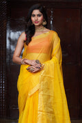Womens Silk Yellow Saree With Blouse Piece