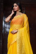 Womens Silk Yellow Saree With Blouse Piece