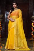 Womens Silk Yellow Saree With Blouse Piece