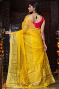 Womens Silk Yellow Saree With Blouse Piece