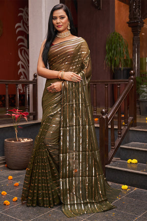 Womens Cotton Mehendi Saree With Blouse Piece