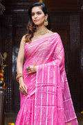 Womens Cotton Pink Saree With Blouse Piece