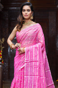 Womens Cotton Pink Saree With Blouse Piece