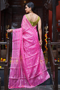 Womens Cotton Pink Saree With Blouse Piece
