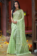 Womens Cotton Pista Saree With Blouse Piece