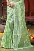 Womens Cotton Pista Saree With Blouse Piece