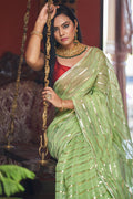 Womens Cotton Pista Saree With Blouse Piece