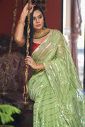 Womens Cotton Pista Saree With Blouse Piece