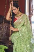 Womens Cotton Pista Saree With Blouse Piece