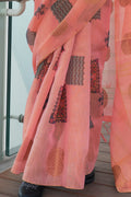 Pink Banarasi Silk Printed Tissue Saree With Blouse Piece