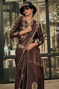 Brown Satin Silk Saree