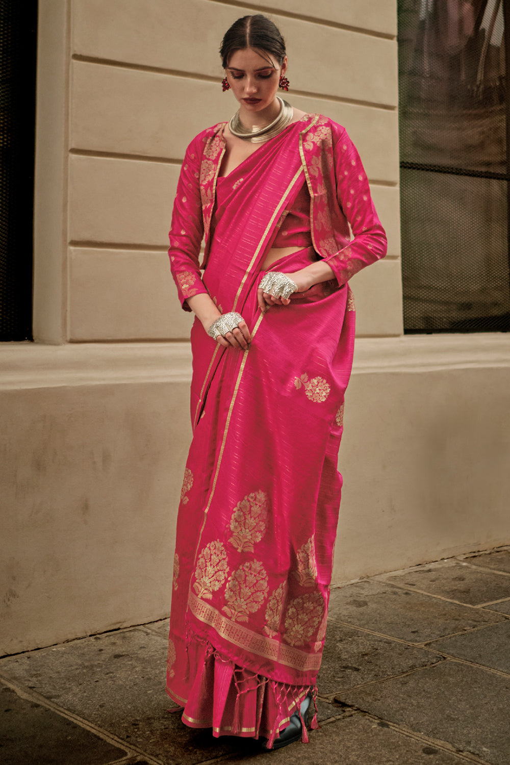 Pink Satin Silk Saree