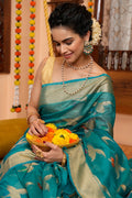 Teal Green Organza Saree