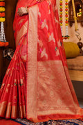 Taffy Red Organza Saree