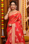 Taffy Red Organza Saree