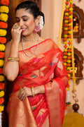 Taffy Red Organza Saree