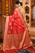 Taffy Red Organza Saree