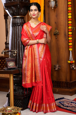 Taffy Orange Silk Saree