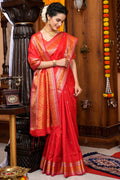 Taffy Orange Silk Saree
