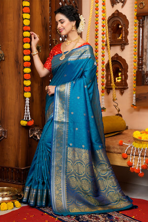 Deep Blue Silk Saree