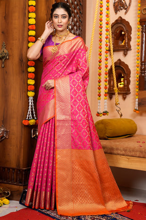Hot Pink Silk Kanjivaram Saree