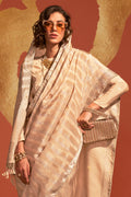 Cream Banarasi Silk Viscose Saree With Blouse Piece