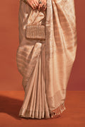 Cream Banarasi Silk Viscose Saree With Blouse Piece